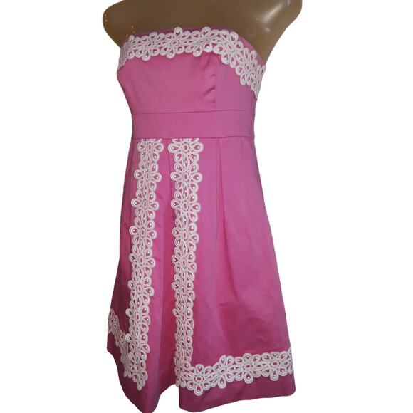 Lilly Pulitzer Sz 2 BETSEY Lace Fit N Flare Strapless Dress - Picture 2 of 10